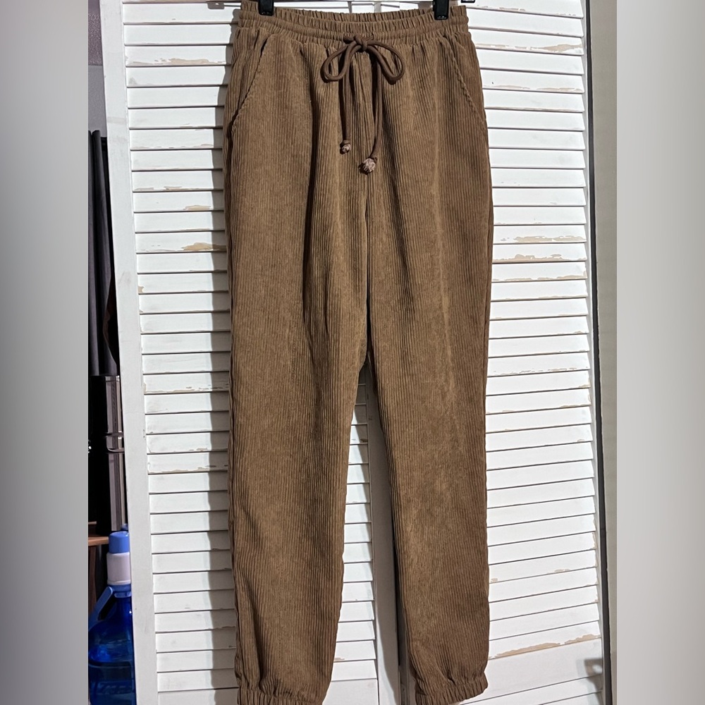 ODDY Corduroy Pants Drawstring and Elastic Waist in Tobacco Brown Small